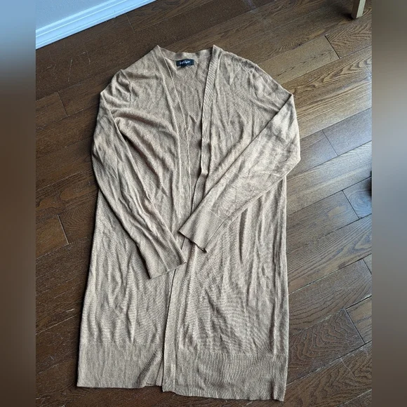 Lord & Taylor Tan Extrafine Marino Wool Cardigan Womens Sz S Long Winter Layer - Picture 3 of 8